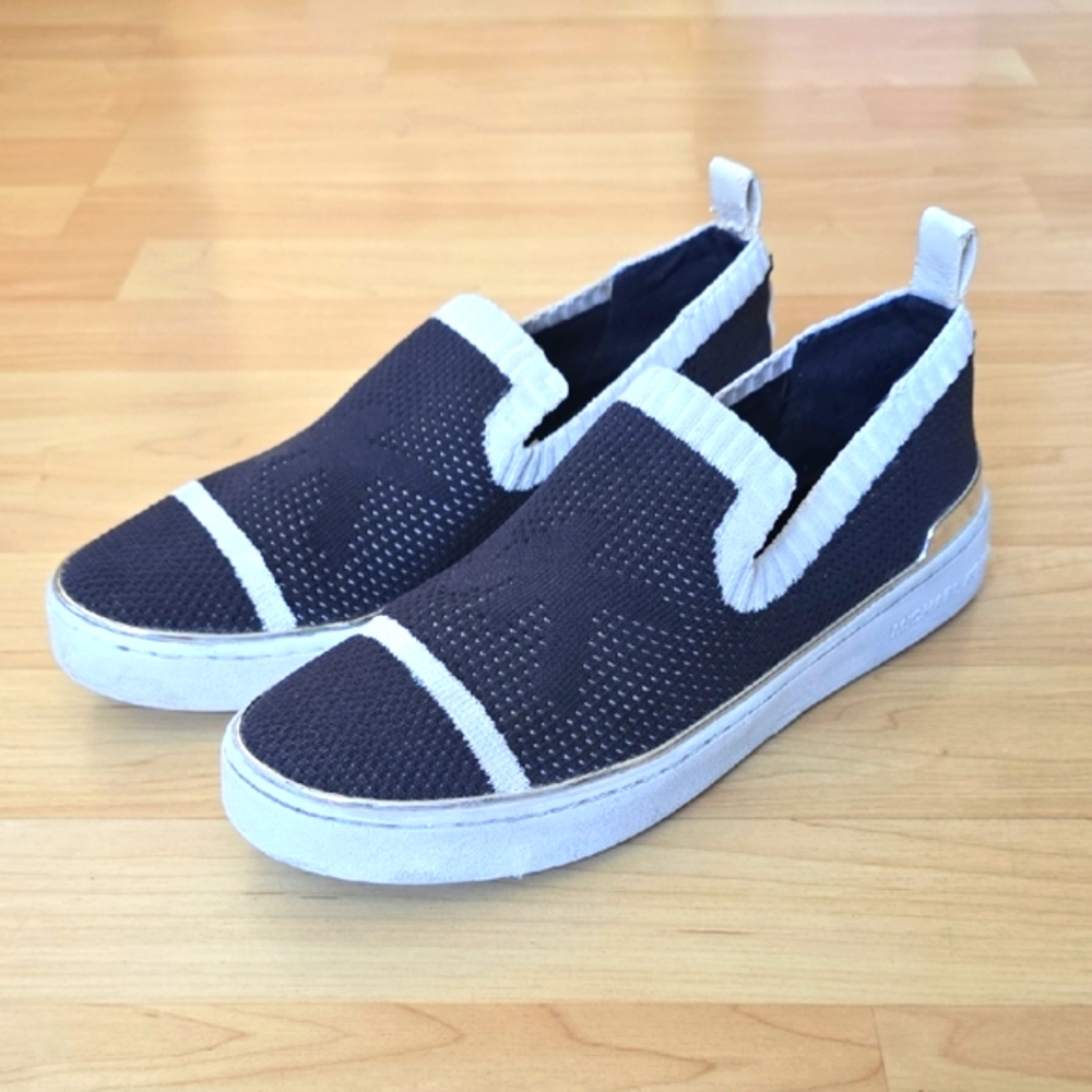 MICHAEL Michael Kors Skyler Knit Slip-On Navy Blue/White Sneakers Size 7